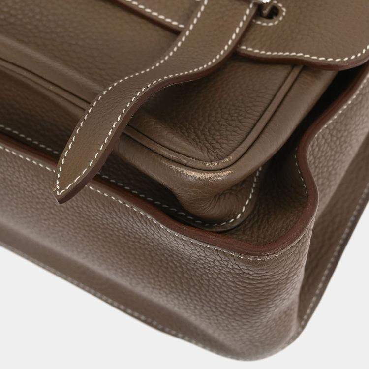 Pre Owned Hermes Etoupe Taurillon Clemence Steve Caporal 35 Shoulder Bag