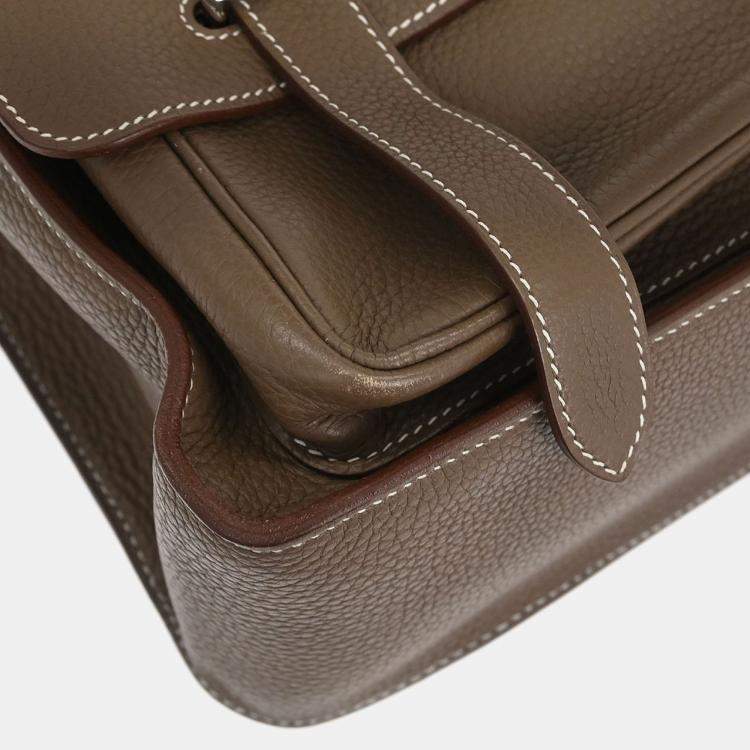 Pre Owned Hermes Etoupe Taurillon Clemence Steve Caporal 35 Shoulder Bag