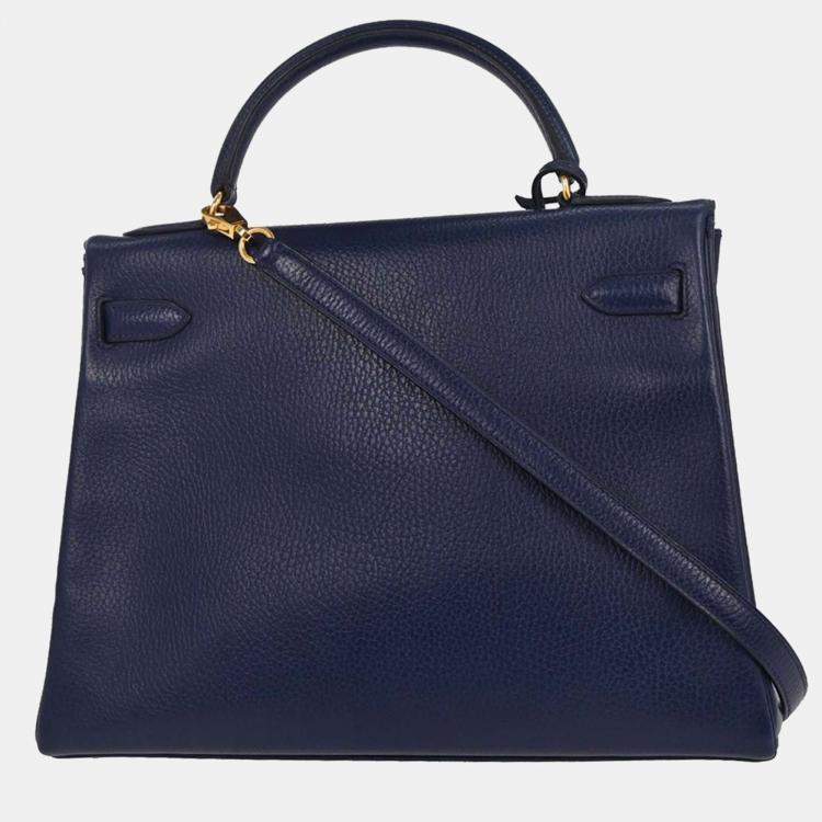 Pre Owned Hermes Kelly 32 Retourne 2way  Blue Indigo Ardennes Handbag