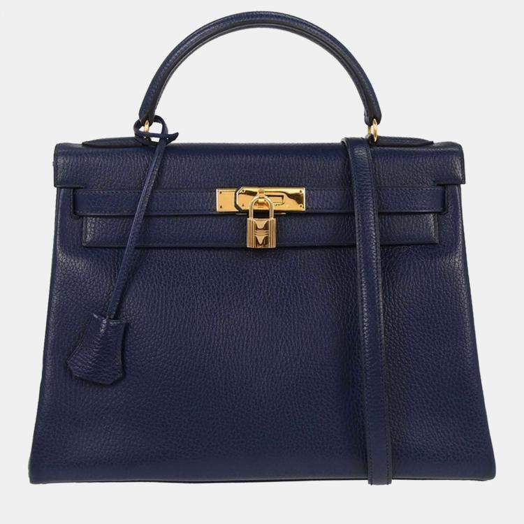 Pre Owned Hermes Kelly 32 Retourne 2way  Blue Indigo Ardennes Handbag