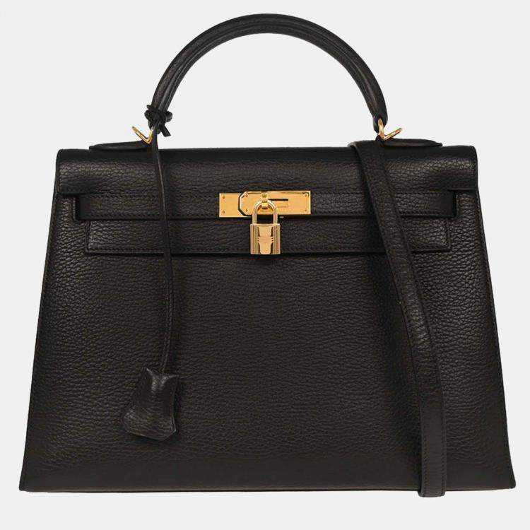 Pre Owned Hermes Black Ardennes Kelly 32 Sellier Handbag