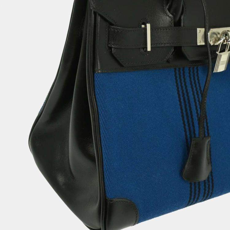 Pre Owned Hermes Blue Black Box Calf Potamus Birkin 30 Handbag