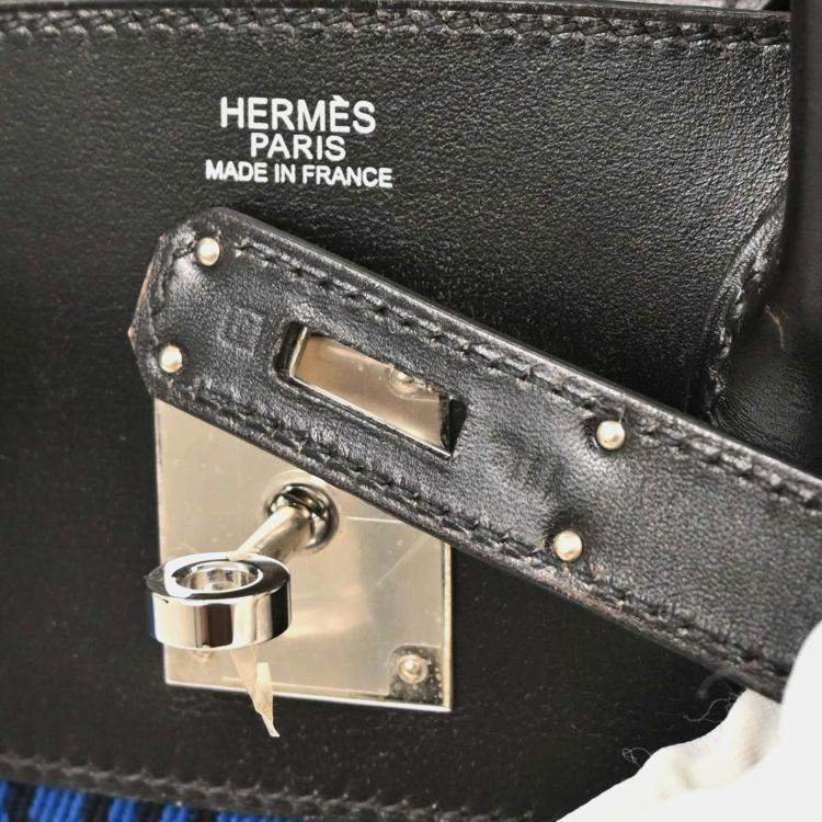 Pre Owned Hermes Blue Black Box Calf Potamus Birkin 30 Handbag