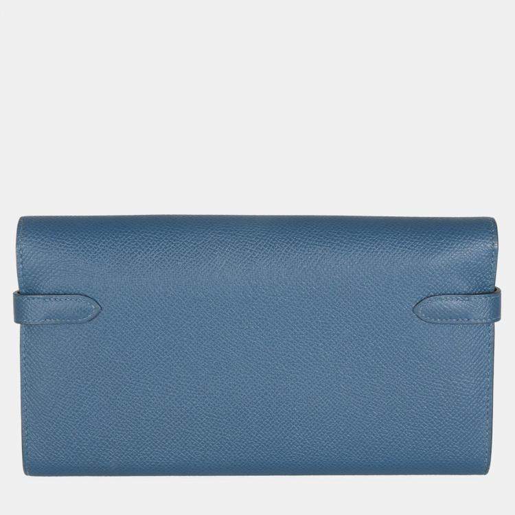 Pre Owned Hermes Kelly Deep Bleu Vert Bosphore Verso Epsom Wallet PHW