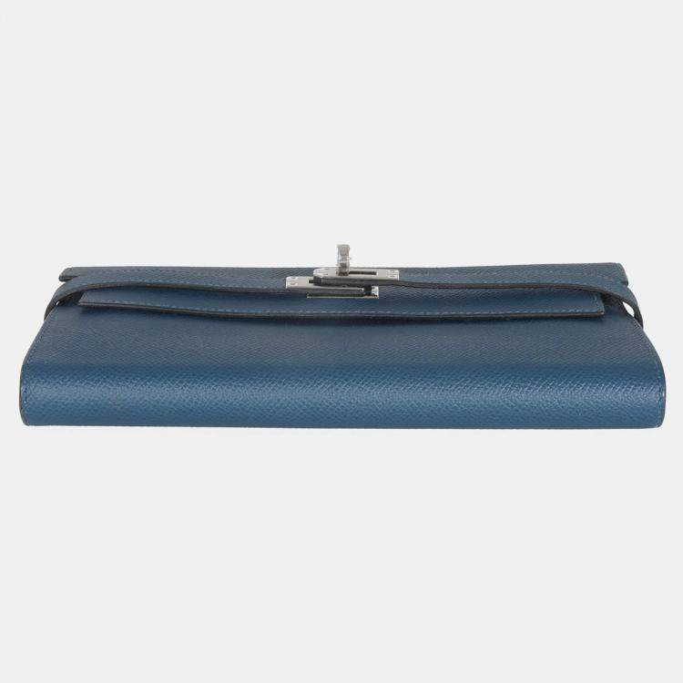 Pre Owned Hermes Kelly Deep Bleu Vert Bosphore Verso Epsom Wallet PHW