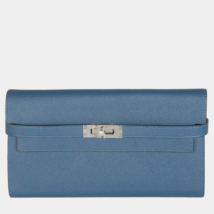 Pre Owned Hermes Kelly Deep Bleu Vert Bosphore Verso Epsom Wallet PHW