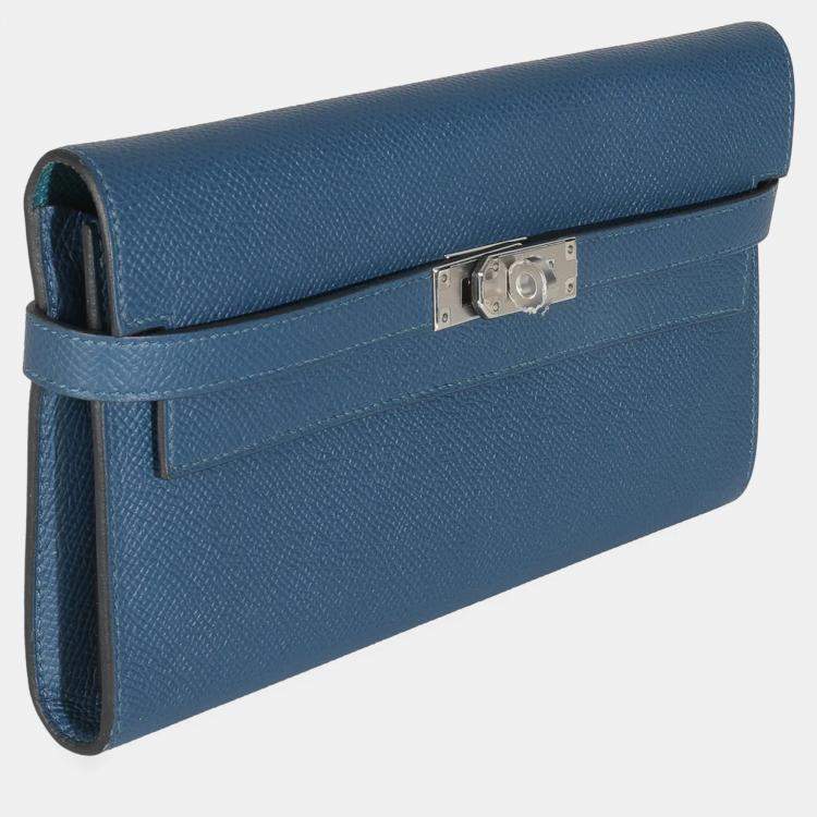Pre Owned Hermes Kelly Deep Bleu Vert Bosphore Verso Epsom Wallet PHW