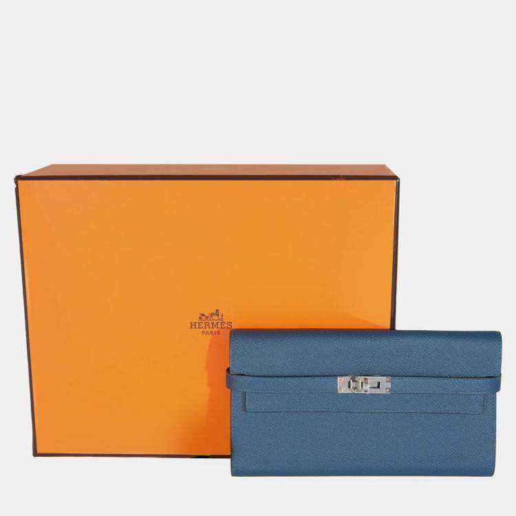 Pre Owned Hermes Kelly Deep Bleu Vert Bosphore Verso Epsom Wallet PHW