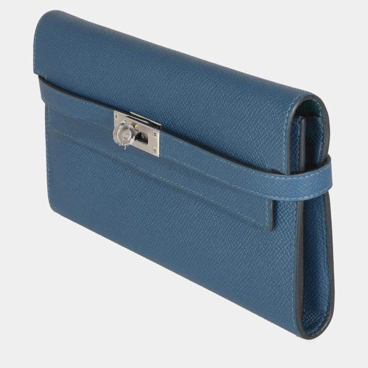 Pre Owned Hermes Kelly Deep Bleu Vert Bosphore Verso Epsom Wallet PHW