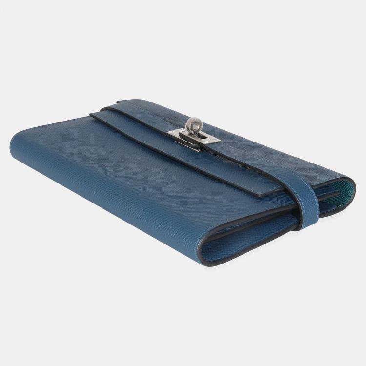 Pre Owned Hermes Kelly Deep Bleu Vert Bosphore Verso Epsom Wallet PHW