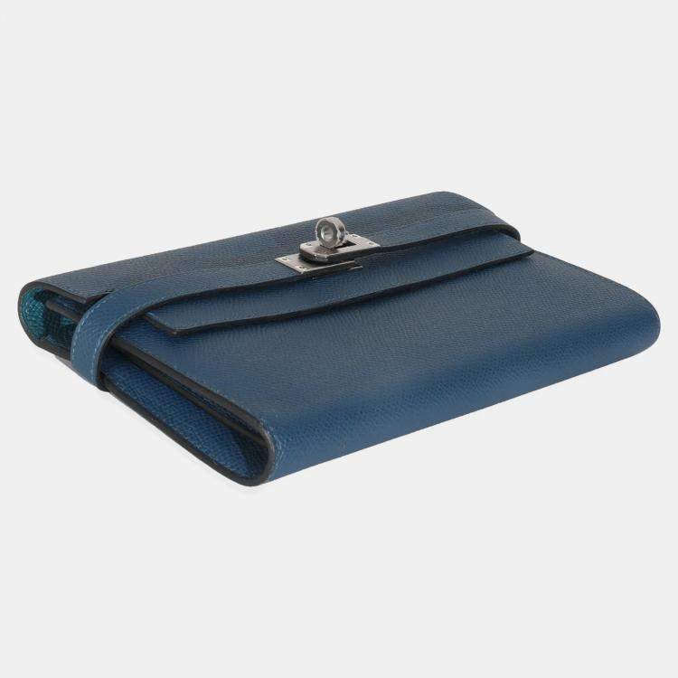 Pre Owned Hermes Kelly Deep Bleu Vert Bosphore Verso Epsom Wallet PHW