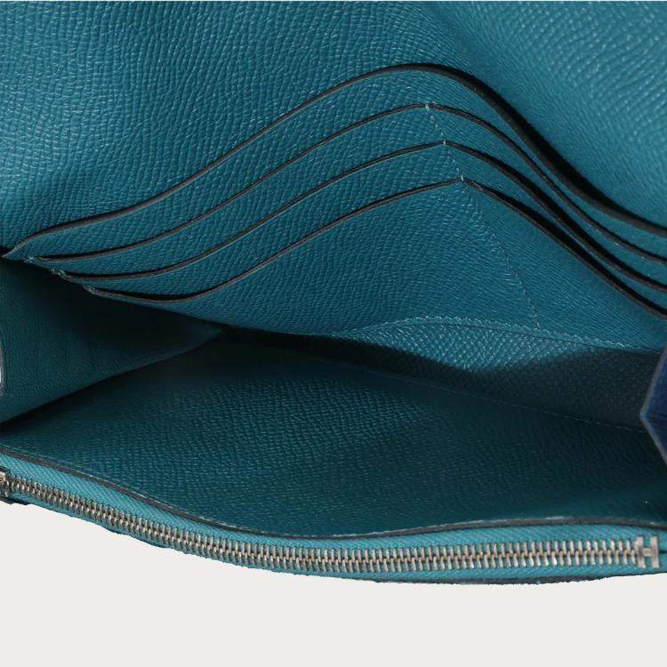 Pre Owned Hermes Kelly Deep Bleu Vert Bosphore Verso Epsom Wallet PHW