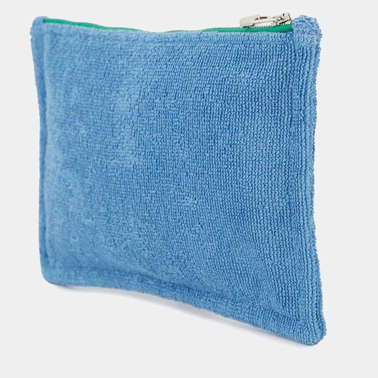Pre Owned Hermes Les Cabans Flat Pouch Blue Cotton PM