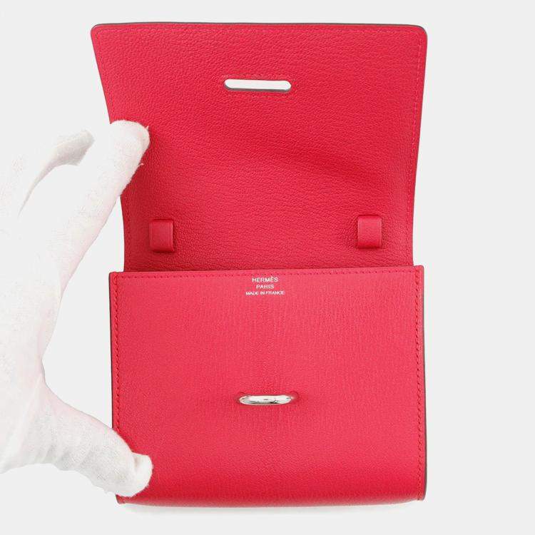 Pre Owned Hermes Chaine D'Ancre Compact Wallet Rose Extreme Chevre Shamqila