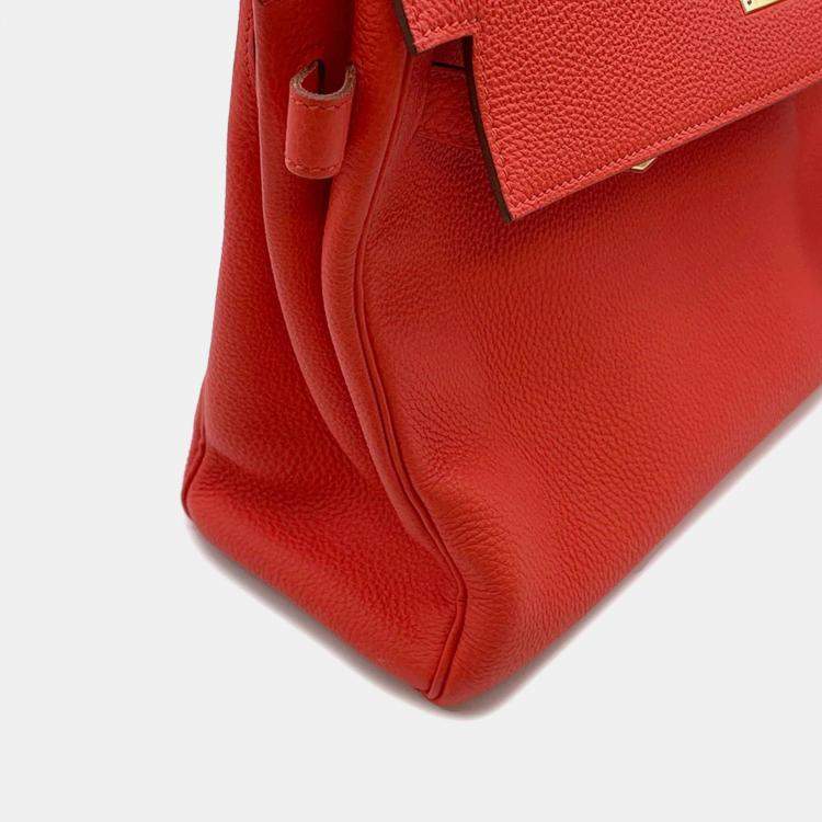 Pre Owned Hermes Kelly 32 Orange Poppy Taurillon Clemence Bag