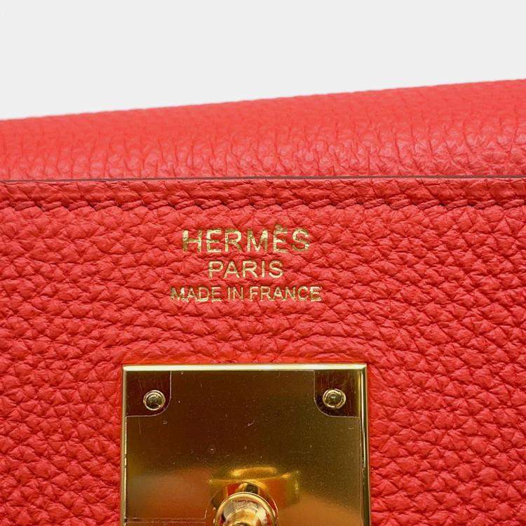 Pre Owned Hermes Kelly 32 Orange Poppy Taurillon Clemence Bag
