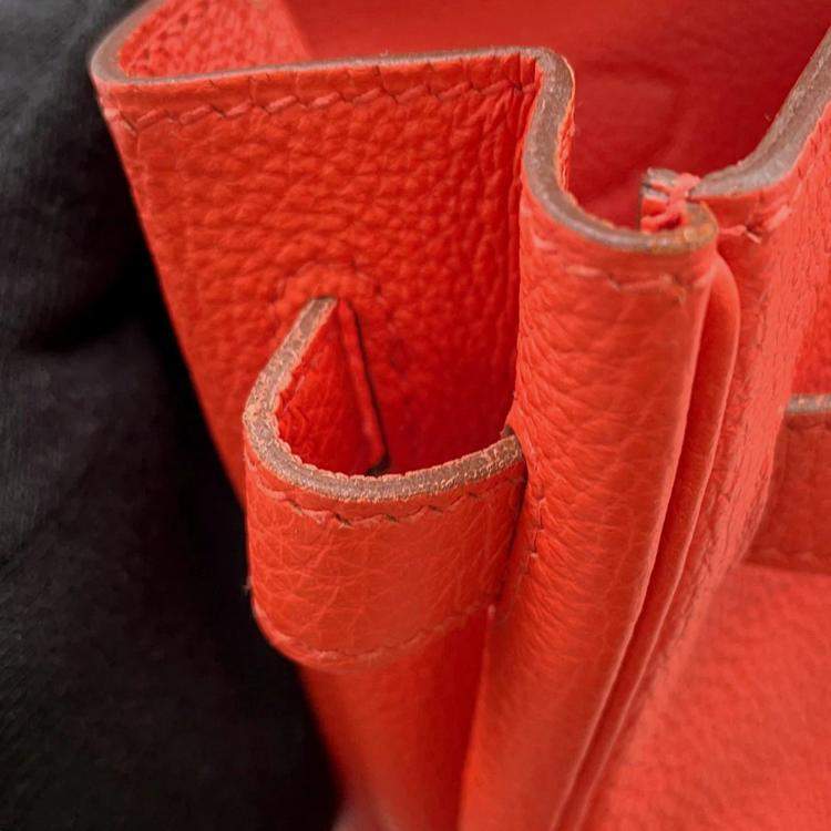 Pre Owned Hermes Kelly 32 Orange Poppy Taurillon Clemence Bag