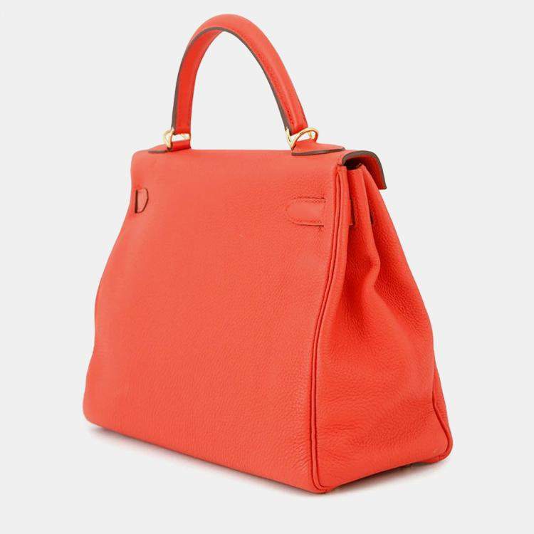 Pre Owned Hermes Kelly 32 Orange Poppy Taurillon Clemence Bag