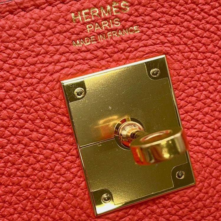 Pre Owned Hermes Kelly 32 Orange Poppy Taurillon Clemence Bag