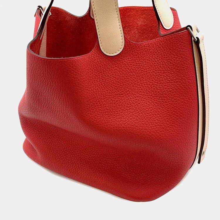 Pre Owned Hermes Picotin Lock MM Touch Rouge Tomate/Rose Eglantine Taurillon Clemence Swift Leather Bag