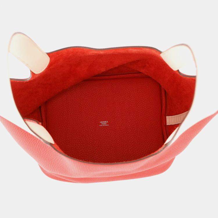Pre Owned Hermes Picotin Lock MM Touch Rouge Tomate/Rose Eglantine Taurillon Clemence Swift Leather Bag