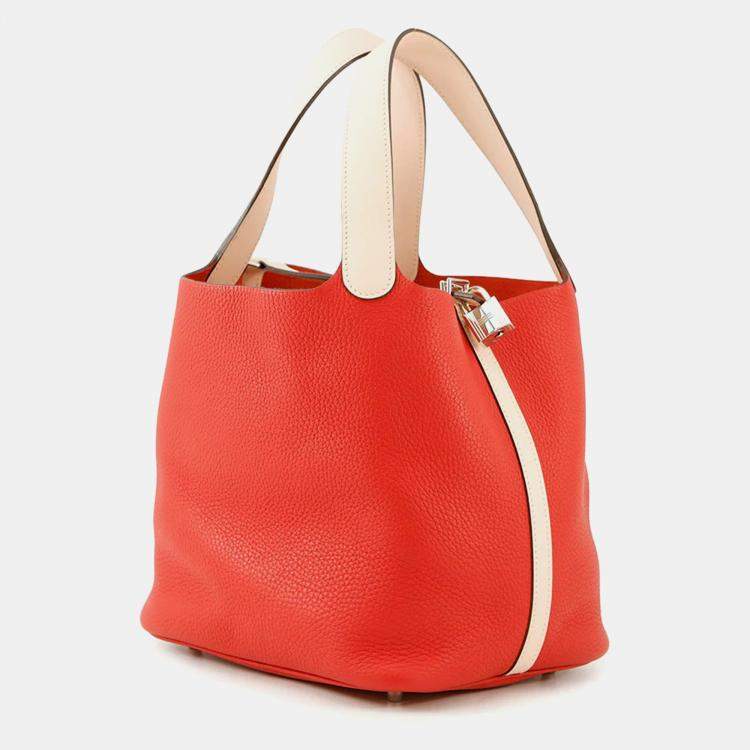 Pre Owned Hermes Picotin Lock MM Touch Rouge Tomate/Rose Eglantine Taurillon Clemence Swift Leather Bag