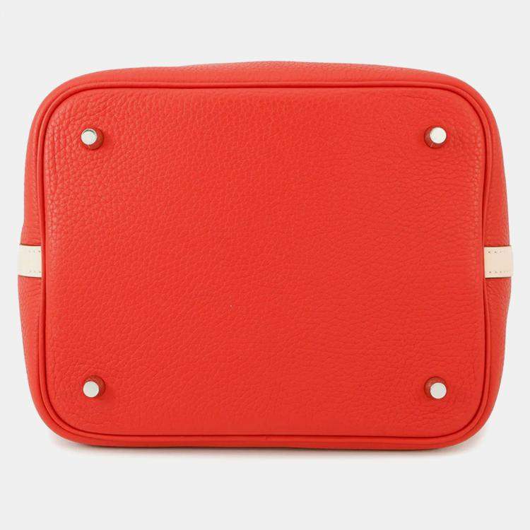 Pre Owned Hermes Picotin Lock MM Touch Rouge Tomate/Rose Eglantine Taurillon Clemence Swift Leather Bag