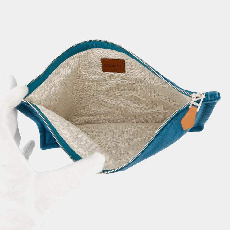 Pre Owned Hermes Velocipedist Blue Cotton Pouch