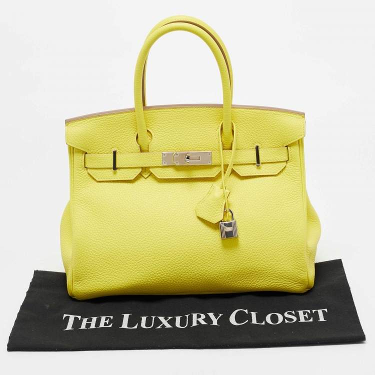 Pre Owned Hermes Lime Togo Leather Palladium Finish Birkin 30 Bag