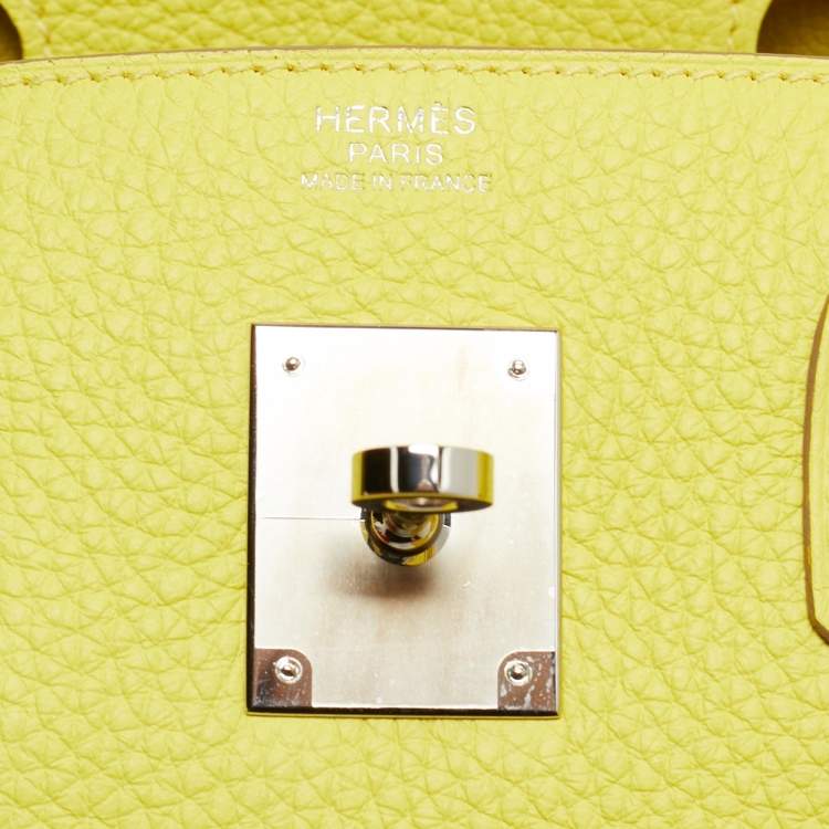 Pre Owned Hermes Lime Togo Leather Palladium Finish Birkin 30 Bag