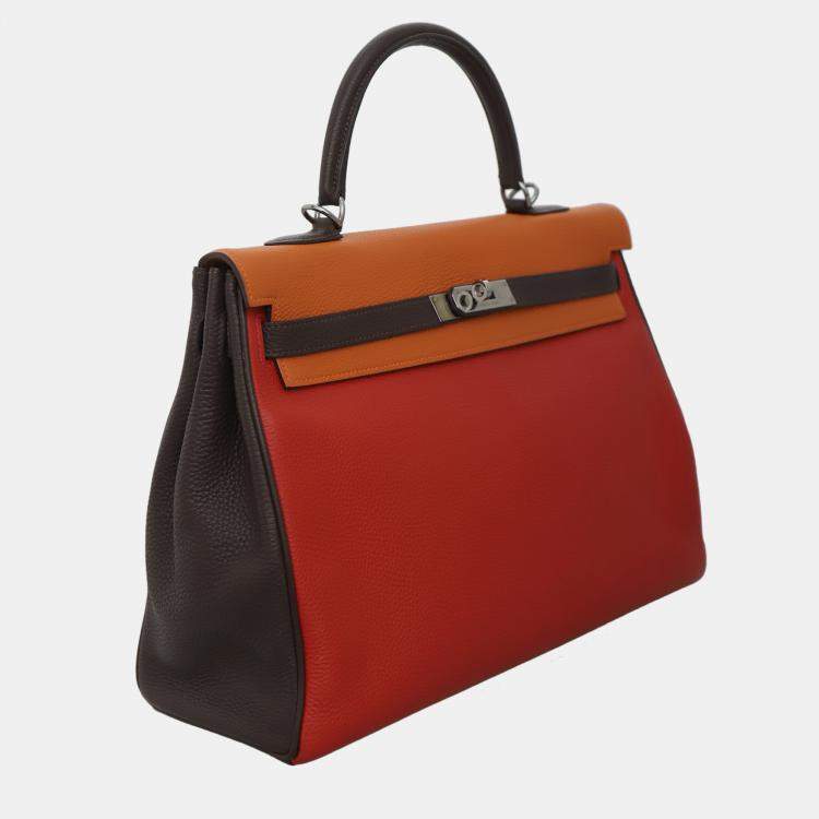 Pre Owned Hermes Kelly 35 Tricolor Retourne Bag