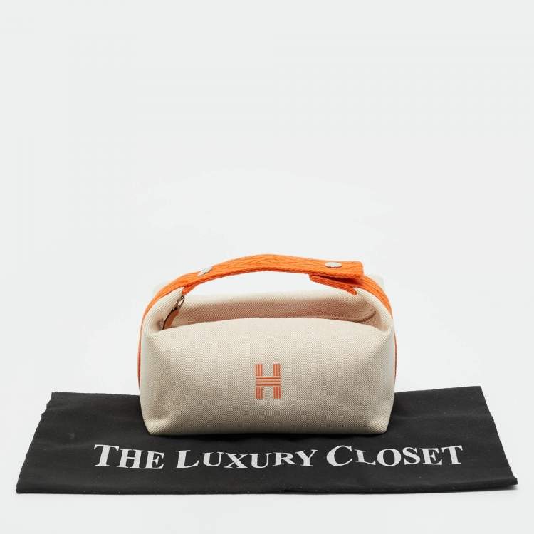 Pre Owned Hermes Orange/Beige Toile H Canvas Small Bride-a-Brac Case