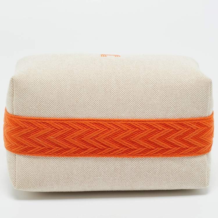 Pre Owned Hermes Orange/Beige Toile H Canvas Small Bride-a-Brac Case