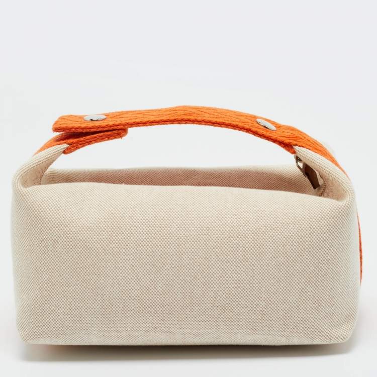 Pre Owned Hermes Orange/Beige Toile H Canvas Small Bride-a-Brac Case