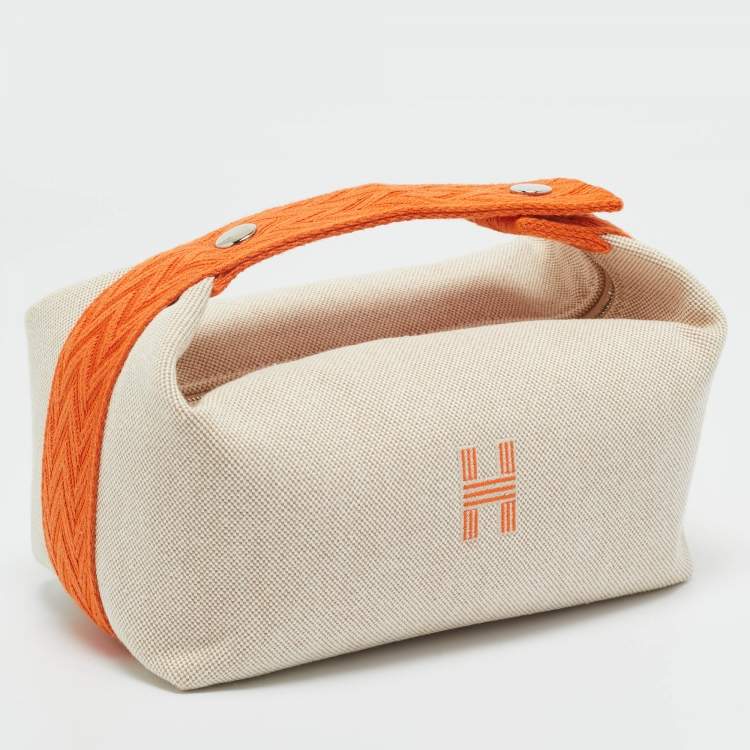 Pre Owned Hermes Orange/Beige Toile H Canvas Small Bride-a-Brac Case