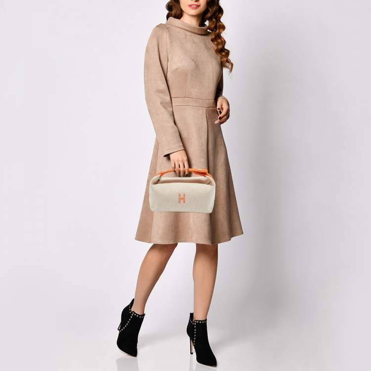 Pre Owned Hermes Orange/Beige Toile H Canvas Small Bride-a-Brac Case