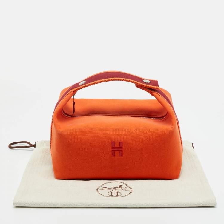 Pre Owned Hermes Orange Feu Canvas Large Bride-a-Brac Pouch