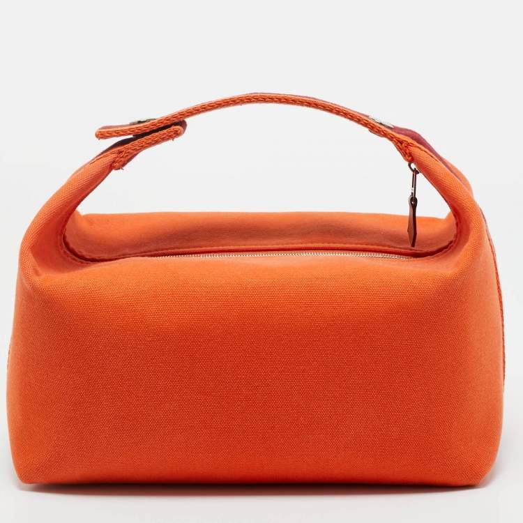Pre Owned Hermes Orange Feu Canvas Large Bride-a-Brac Pouch