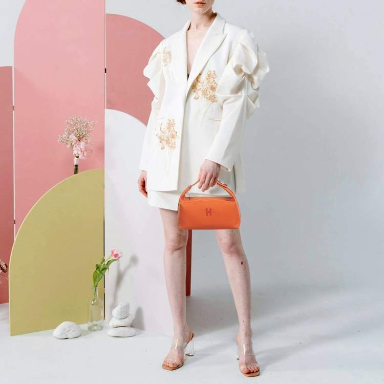 Pre Owned Hermes Orange Feu Canvas Large Bride-a-Brac Pouch