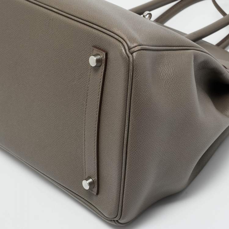 Pre Owned Hermes Etain Epsom Leather Palladium Finish Birkin 35 Bag