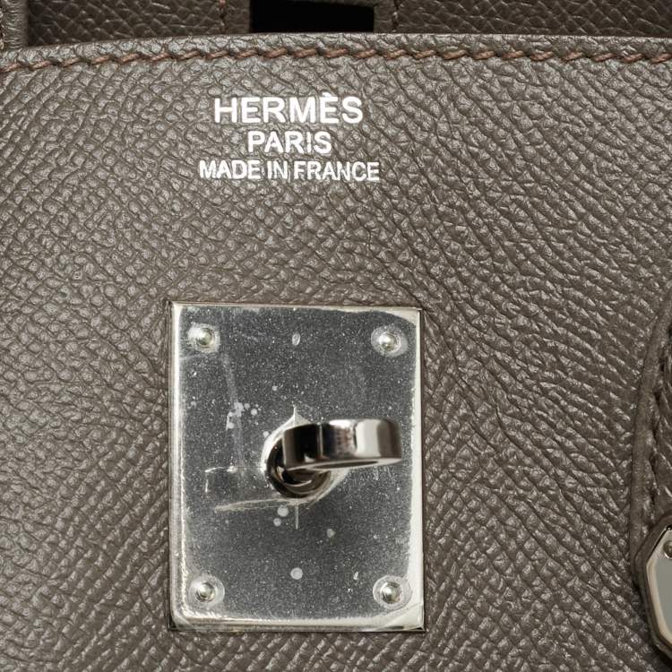 Pre Owned Hermes Etain Epsom Leather Palladium Finish Birkin 35 Bag