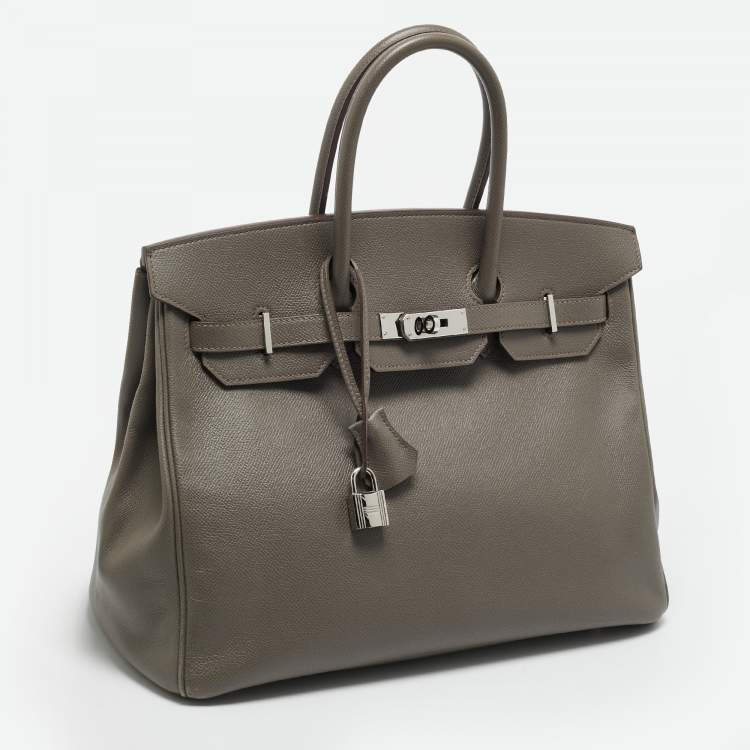 Pre Owned Hermes Etain Epsom Leather Palladium Finish Birkin 35 Bag
