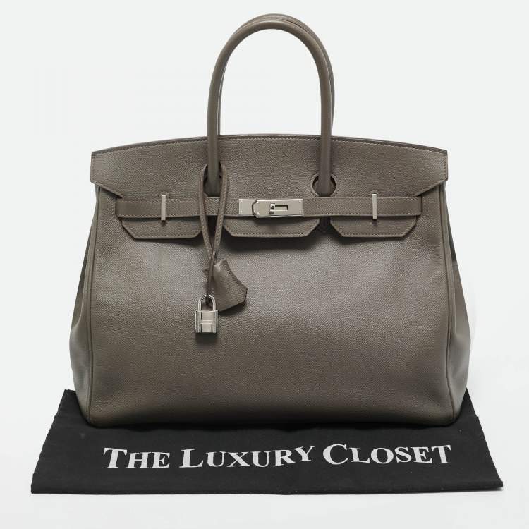Pre Owned Hermes Etain Epsom Leather Palladium Finish Birkin 35 Bag