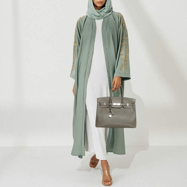 Pre Owned Hermes Etain Epsom Leather Palladium Finish Birkin 35 Bag