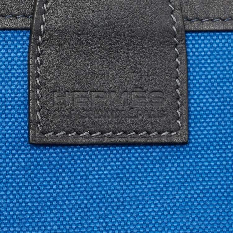 Pre Owned Hermes Bleu de France/Caban Militaire Canvas and Swift Leather Steeple 25 Bag