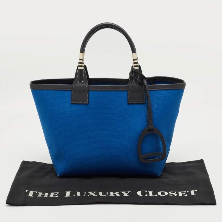 Pre Owned Hermes Bleu de France/Caban Militaire Canvas and Swift Leather Steeple 25 Bag