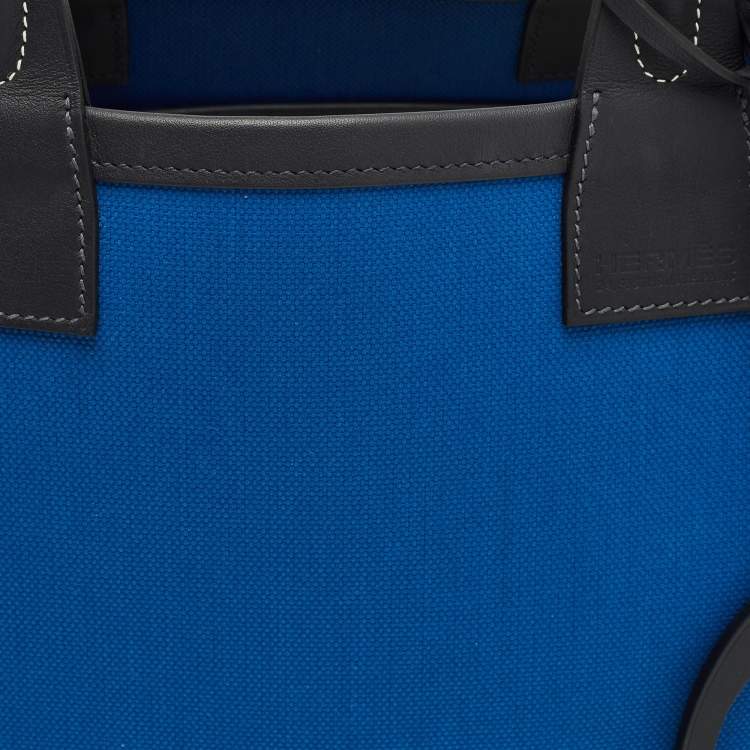 Pre Owned Hermes Bleu de France/Caban Militaire Canvas and Swift Leather Steeple 25 Bag