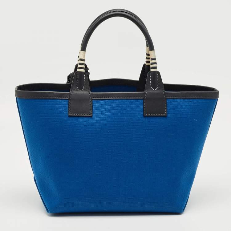 Pre Owned Hermes Bleu de France/Caban Militaire Canvas and Swift Leather Steeple 25 Bag