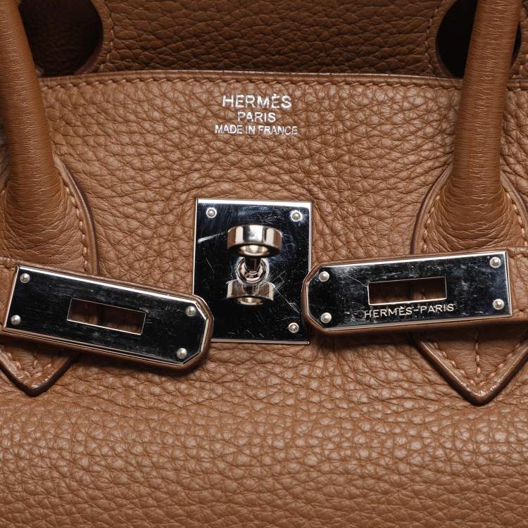 Pre Owned Hermes Alezan Taurillon Clemence Leather Palladium Finish Birkin 35 Bag