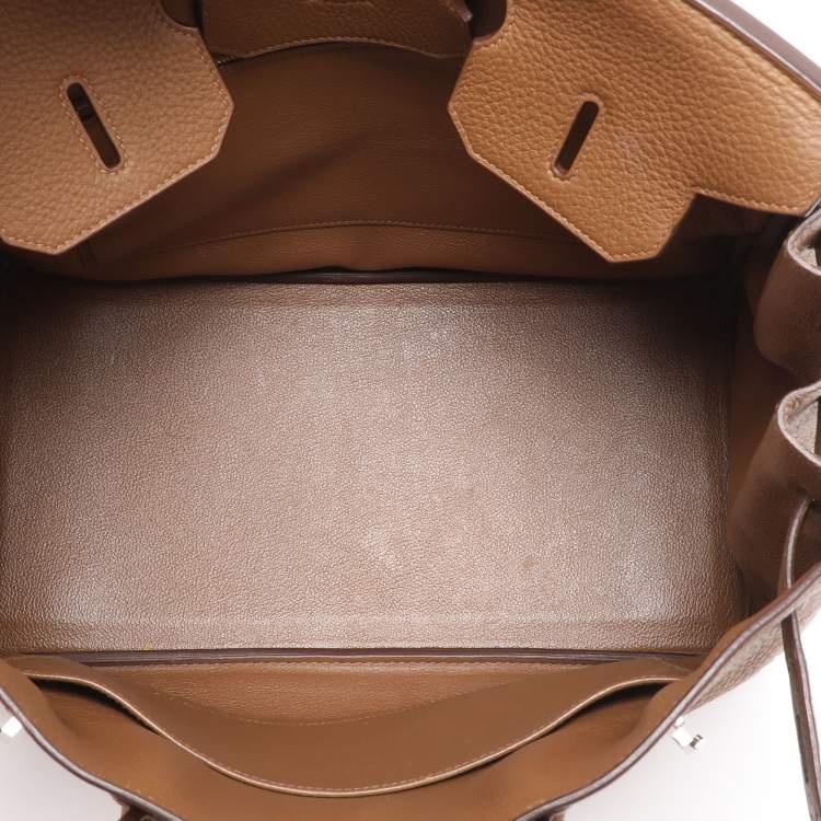 Pre Owned Hermes Alezan Taurillon Clemence Leather Palladium Finish Birkin 35 Bag